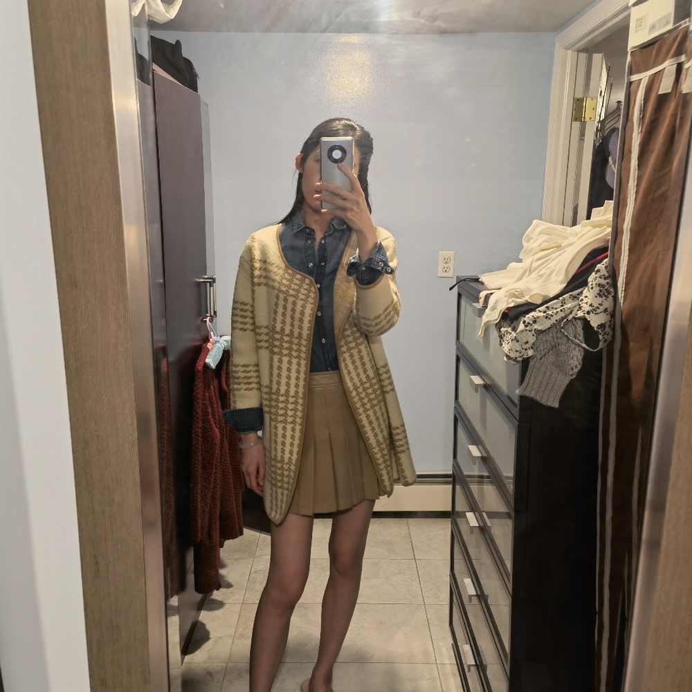 cream wool blend knit sweater cardigan pea coat